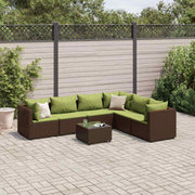 7 pcs conjunto lounge de jardim c/ almofadões vime PE castanho