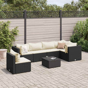 7 pcs conjunto lounge de jardim c/ almofadões vime PE preto
