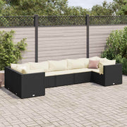 7 pcs conjunto lounge de jardim c/ almofadões vime PE preto