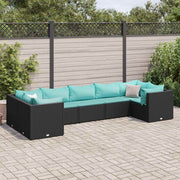 7 pcs conjunto lounge de jardim c/ almofadões vime PE preto