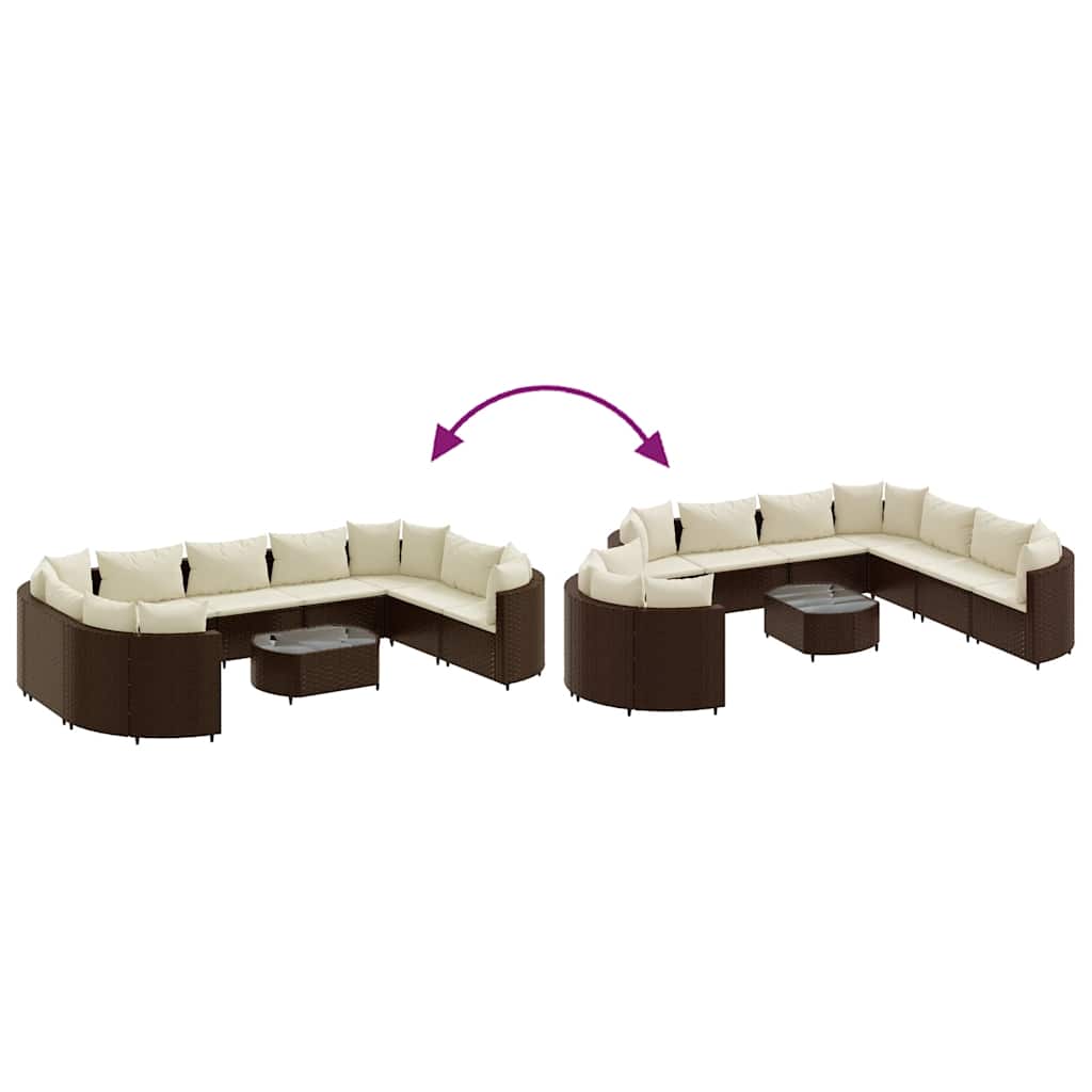 10 pcs conj. sofás jardim com almofadões vime PE castanho