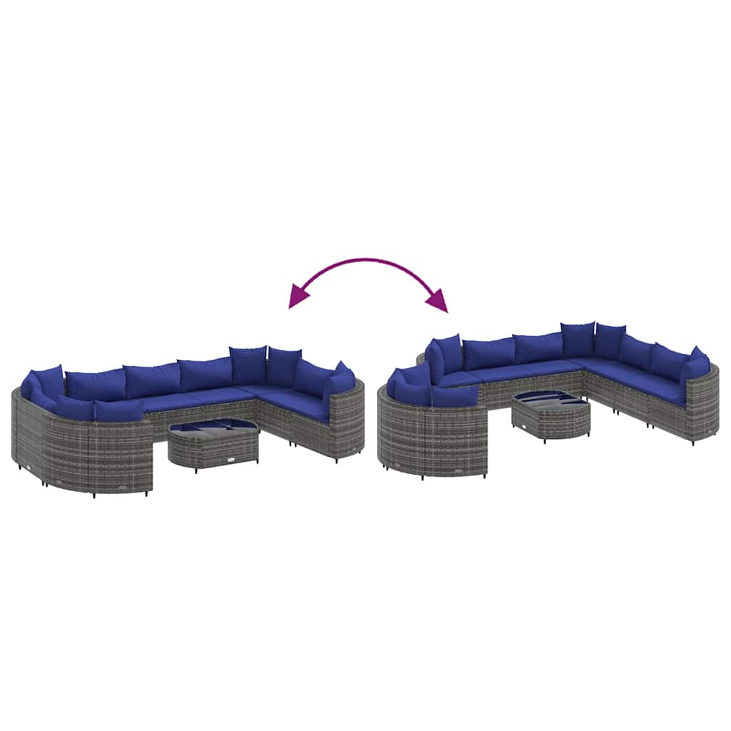 10 pcs conjunto sofás de jardim c/ almofadões vime PE cinzento