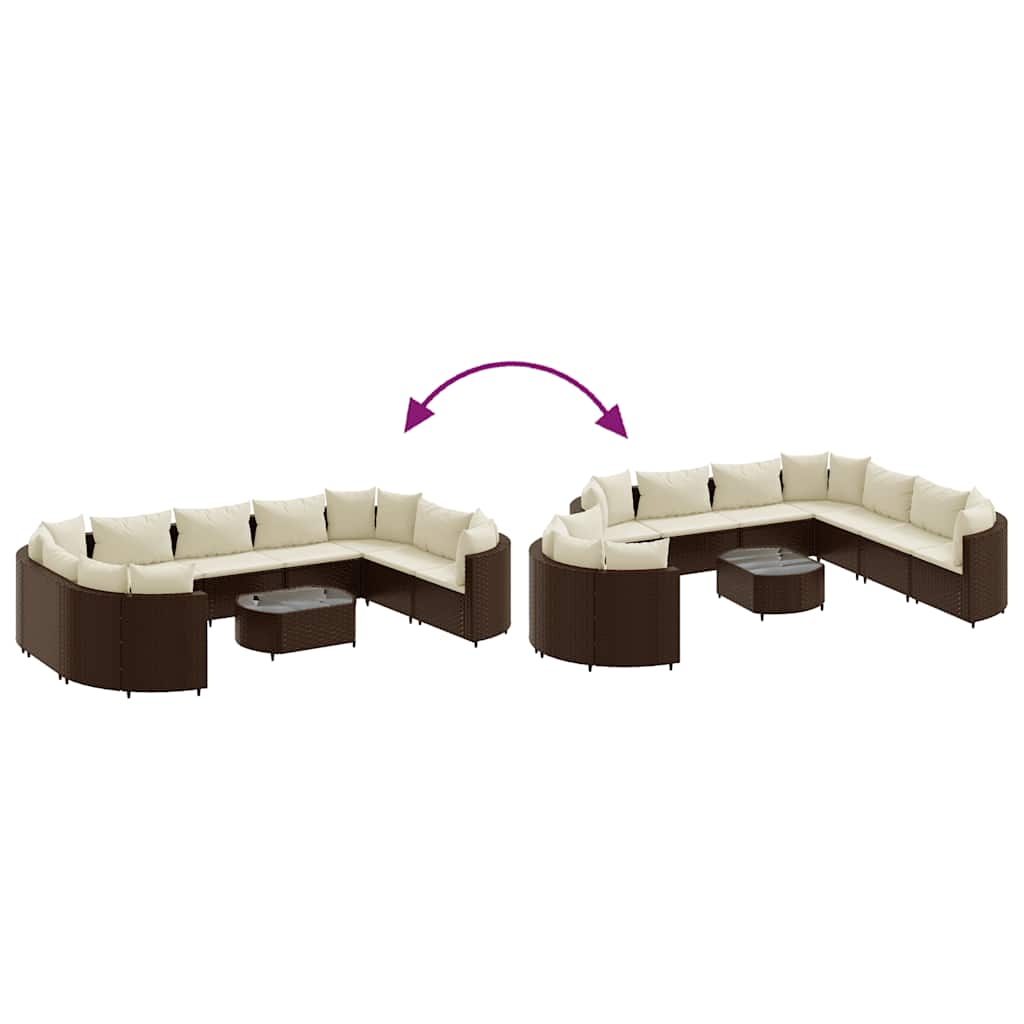 10 pcs conj. sofás jardim com almofadões vime PE castanho