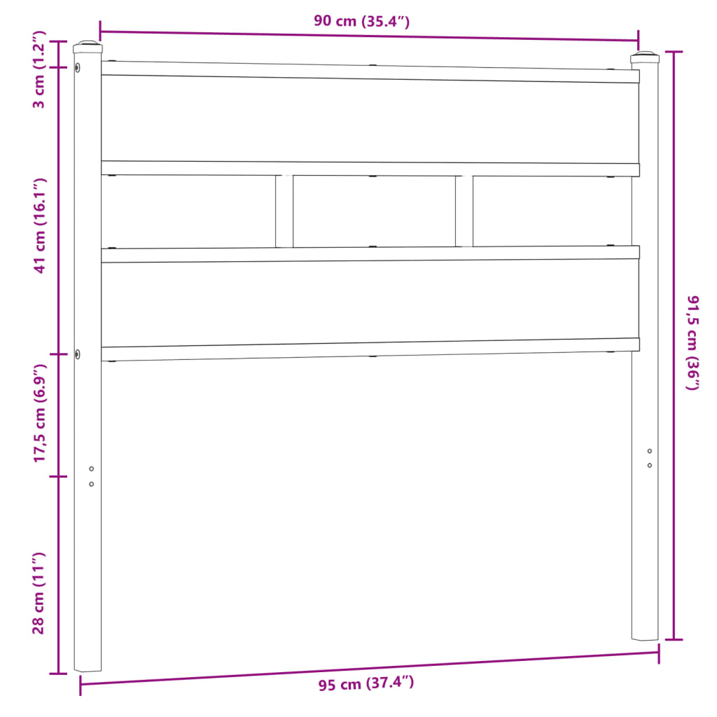 Cabeceira de cama 90 cm derivados madeira/aço carvalho castanho