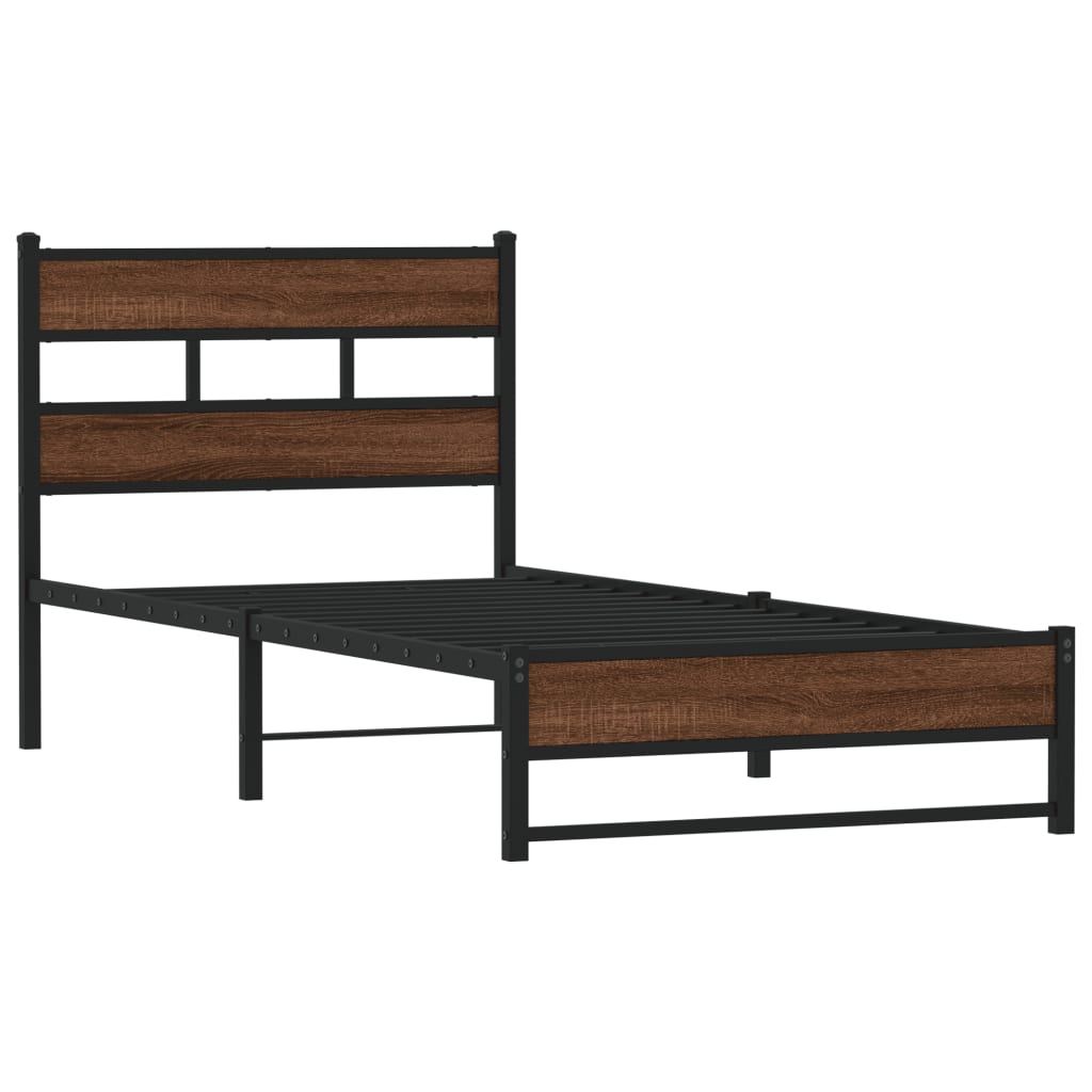 Estrutura de cama sem colchão 75x190 cm metal carvalho castanho