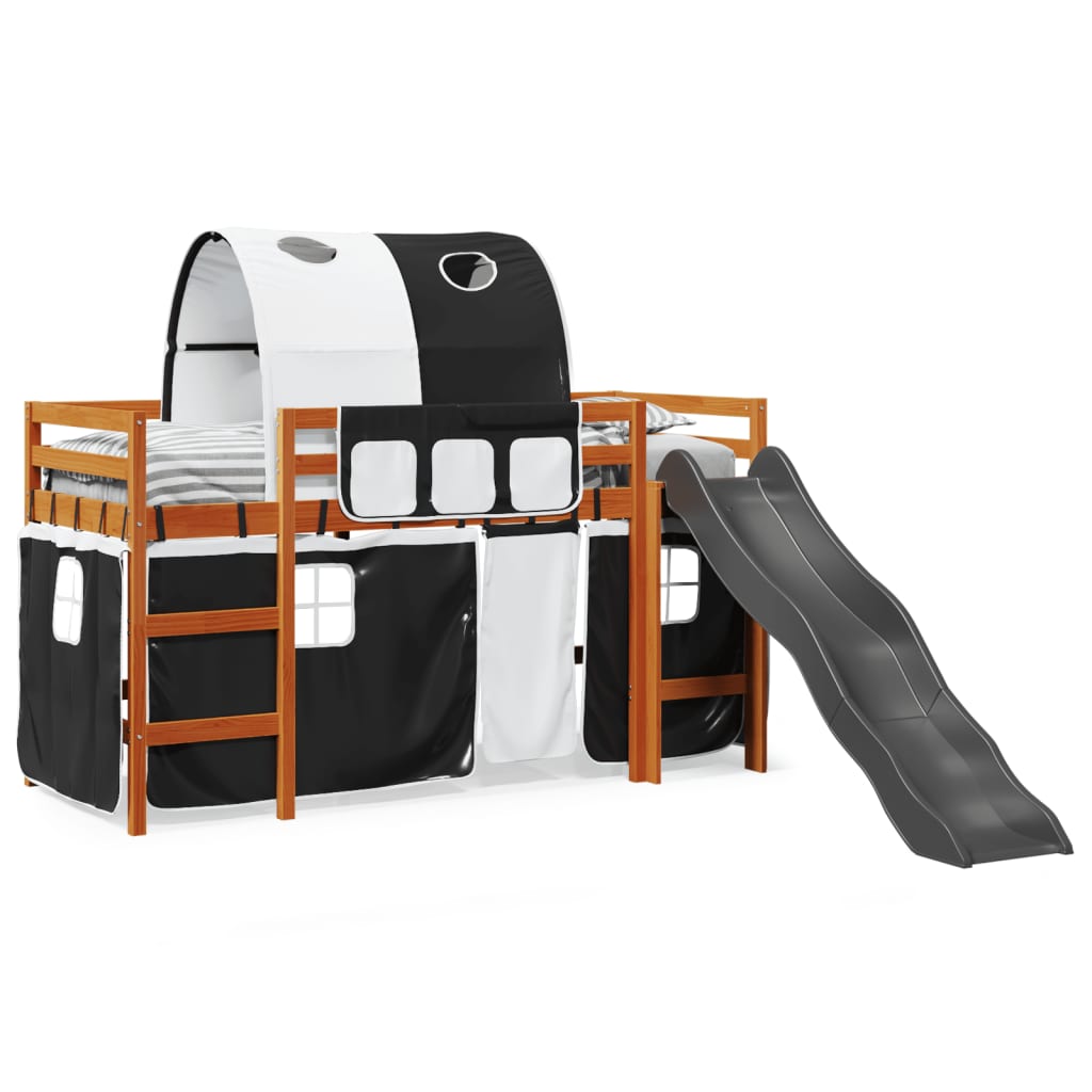 Cama alta criança c/ túnel 80x200 cm pinho maciço branco/preto