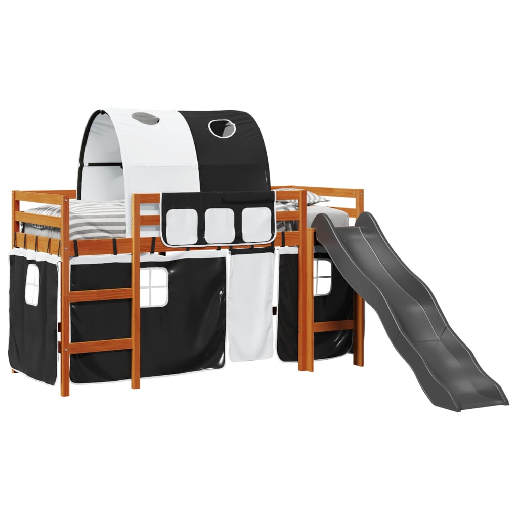 Cama alta criança c/ túnel 80x200 cm pinho maciço branco/preto
