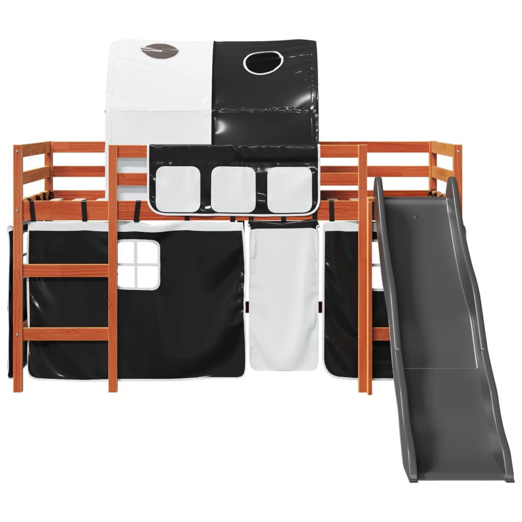 Cama alta criança c/ túnel 80x200 cm pinho maciço branco/preto