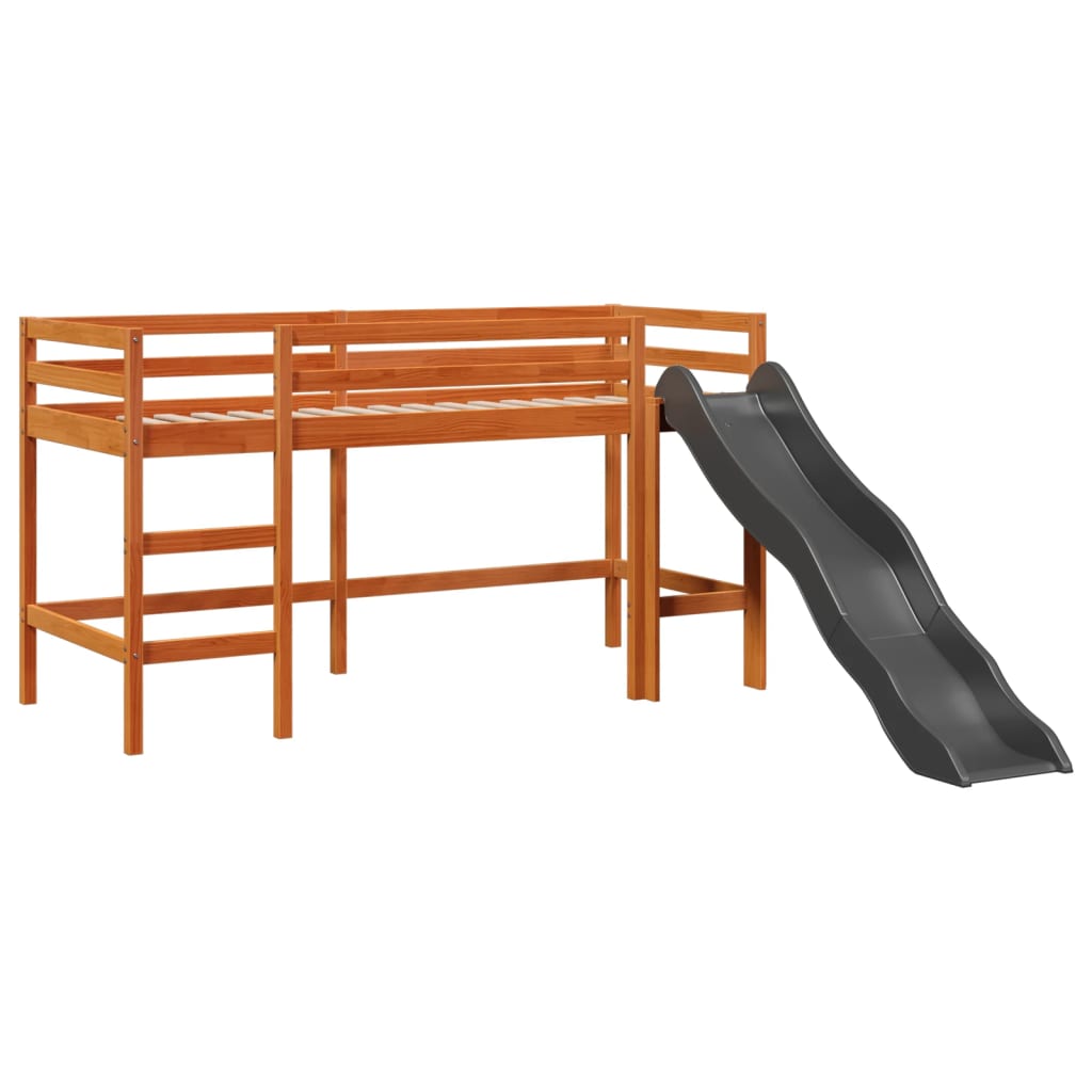 Cama alta criança c/ túnel 80x200 cm pinho maciço branco/preto
