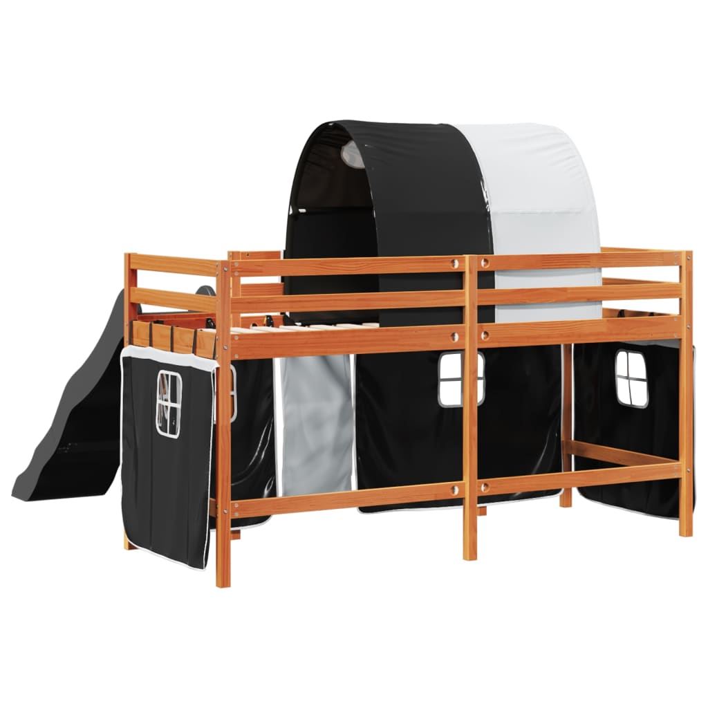 Cama alta criança c/ túnel 80x200 cm pinho maciço branco/preto
