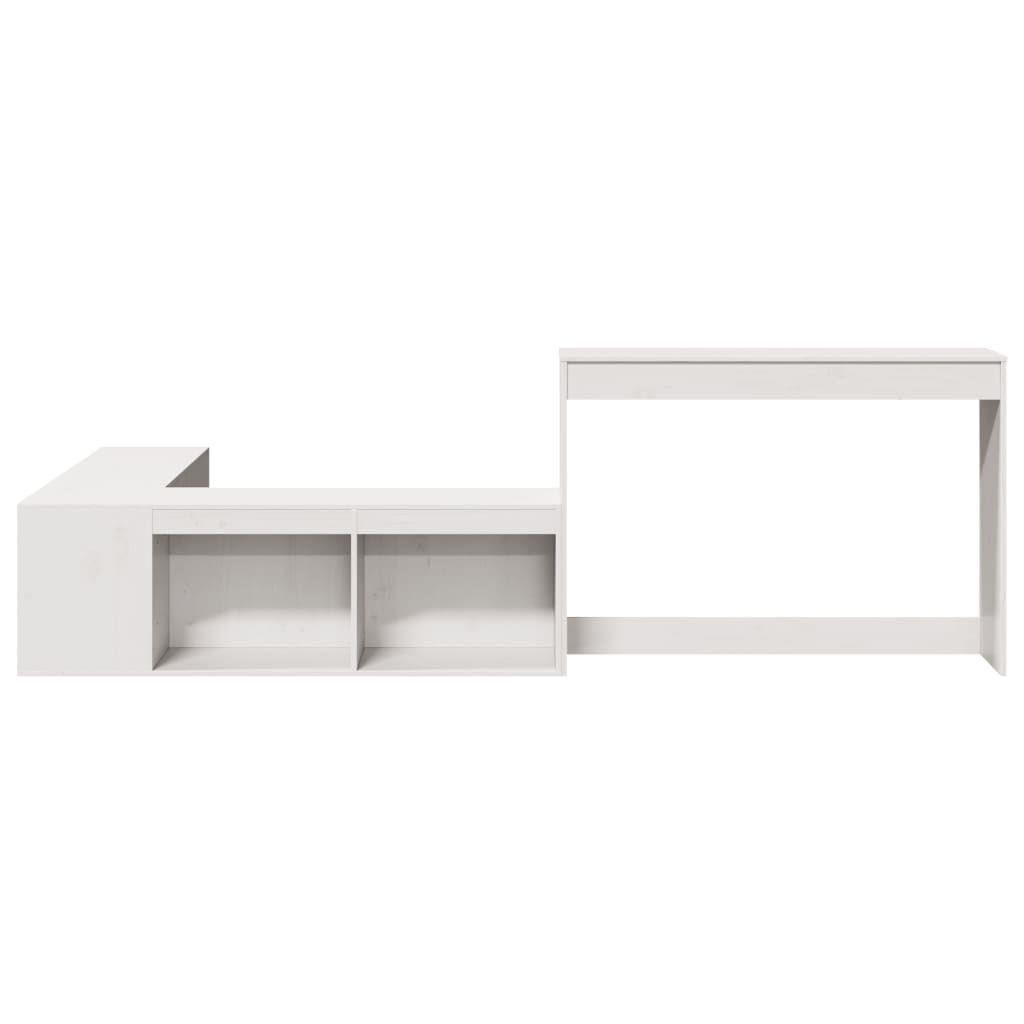 Mesa de cabeceira com secretária branca 232x122x75 cm madeira maciça pinho
