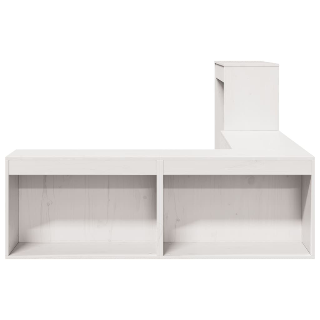 Mesa de cabeceira com secretária branca 232x122x75 cm madeira maciça pinho