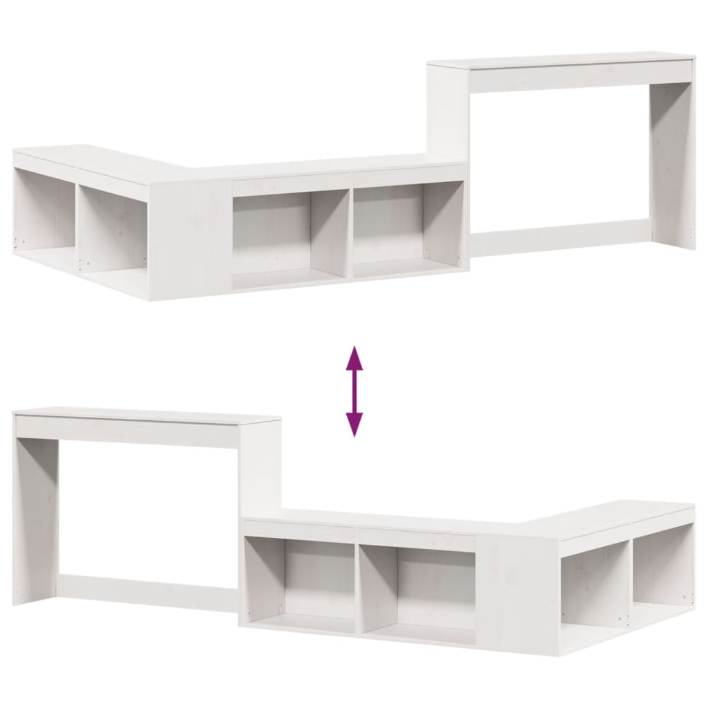 Mesa de cabeceira com secretária branca 232x122x75 cm madeira maciça pinho