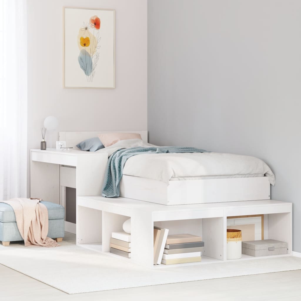 Mesa de cabeceira com secretária branca 232x122x75 cm madeira maciça pinho