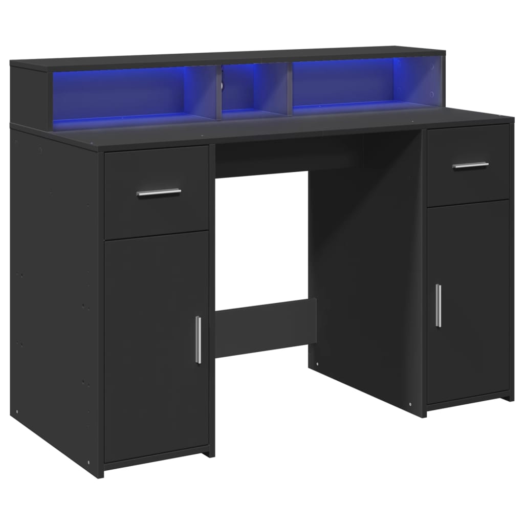 Secretária c/ luzes LED 120x55x91 cm derivados de madeira preto