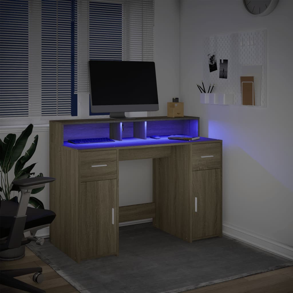 Secretária luzes LED 120x55x91cm deriv. madeira carvalho sonoma