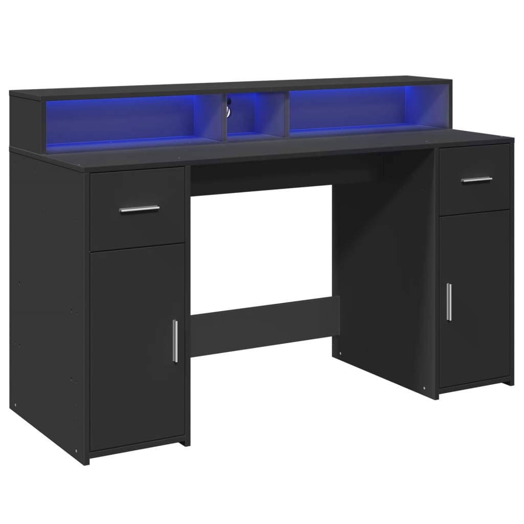 Secretária c/ luzes LED 140x55x91 cm derivados de madeira preto