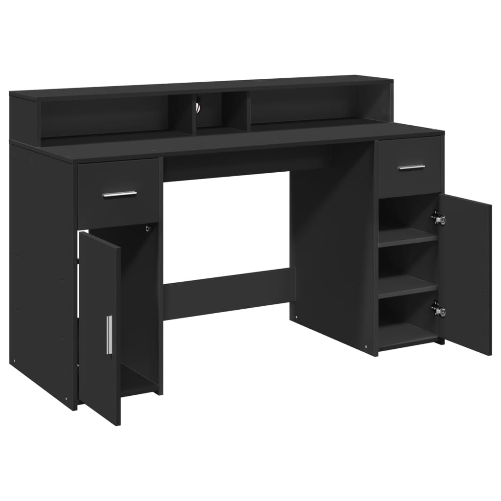 Secretária c/ luzes LED 140x55x91 cm derivados de madeira preto