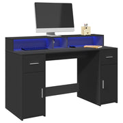 Secretária c/ luzes LED 140x55x91 cm derivados de madeira preto