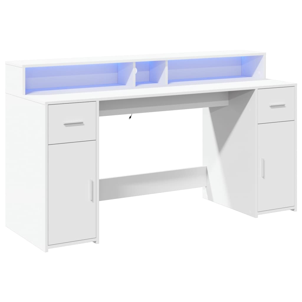 Secretária c/ luzes LED 140x55x91cm derivados de madeira branco