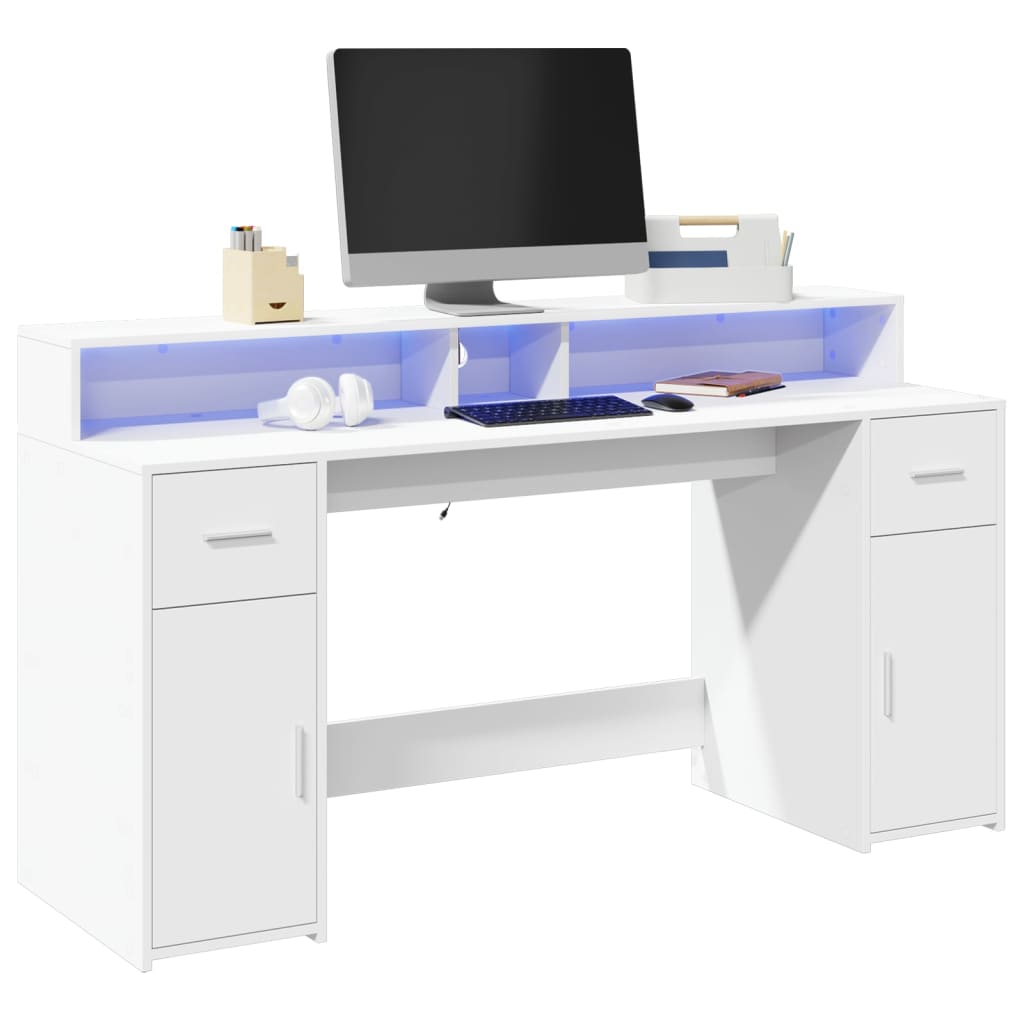 Secretária c/ luzes LED 140x55x91cm derivados de madeira branco