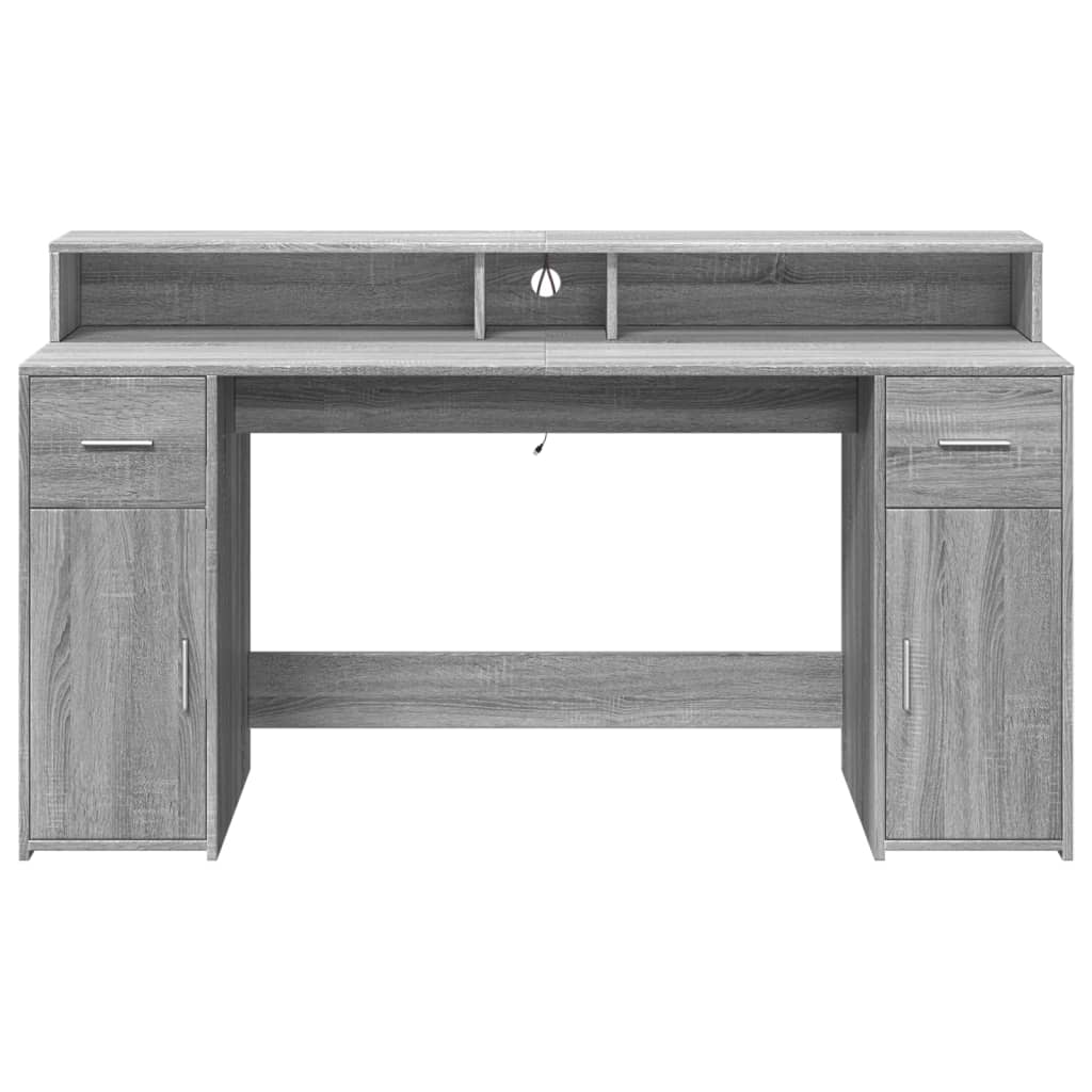 Secretária luzes LED 160x55x91cm deriv. madeira cinzento sonoma