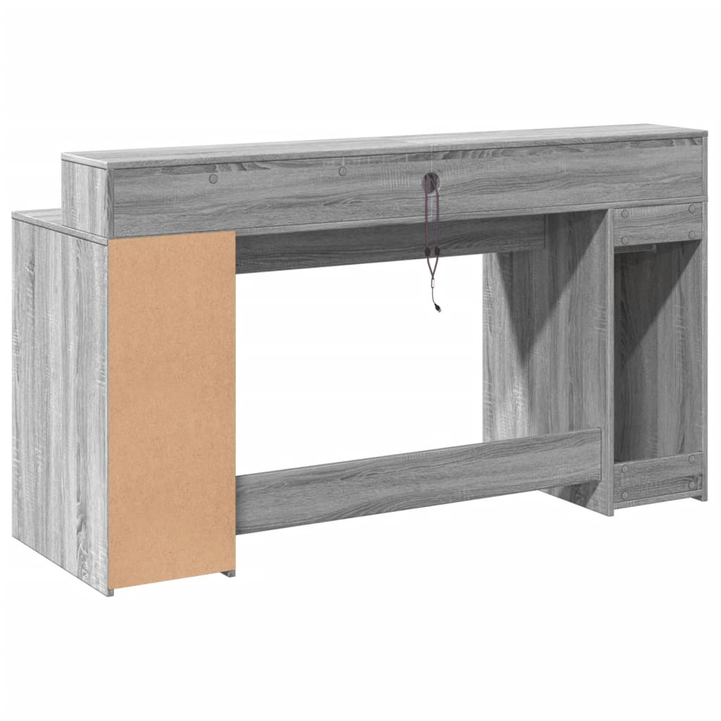 Secretária luzes LED 160x55x91cm deriv. madeira cinzento sonoma