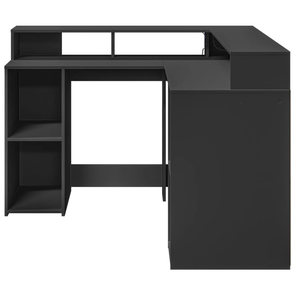 Secretária c/ luzes LED 130x130x91 cm derivados madeira preto