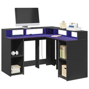 Secretária c/ luzes LED 130x130x91 cm derivados madeira preto