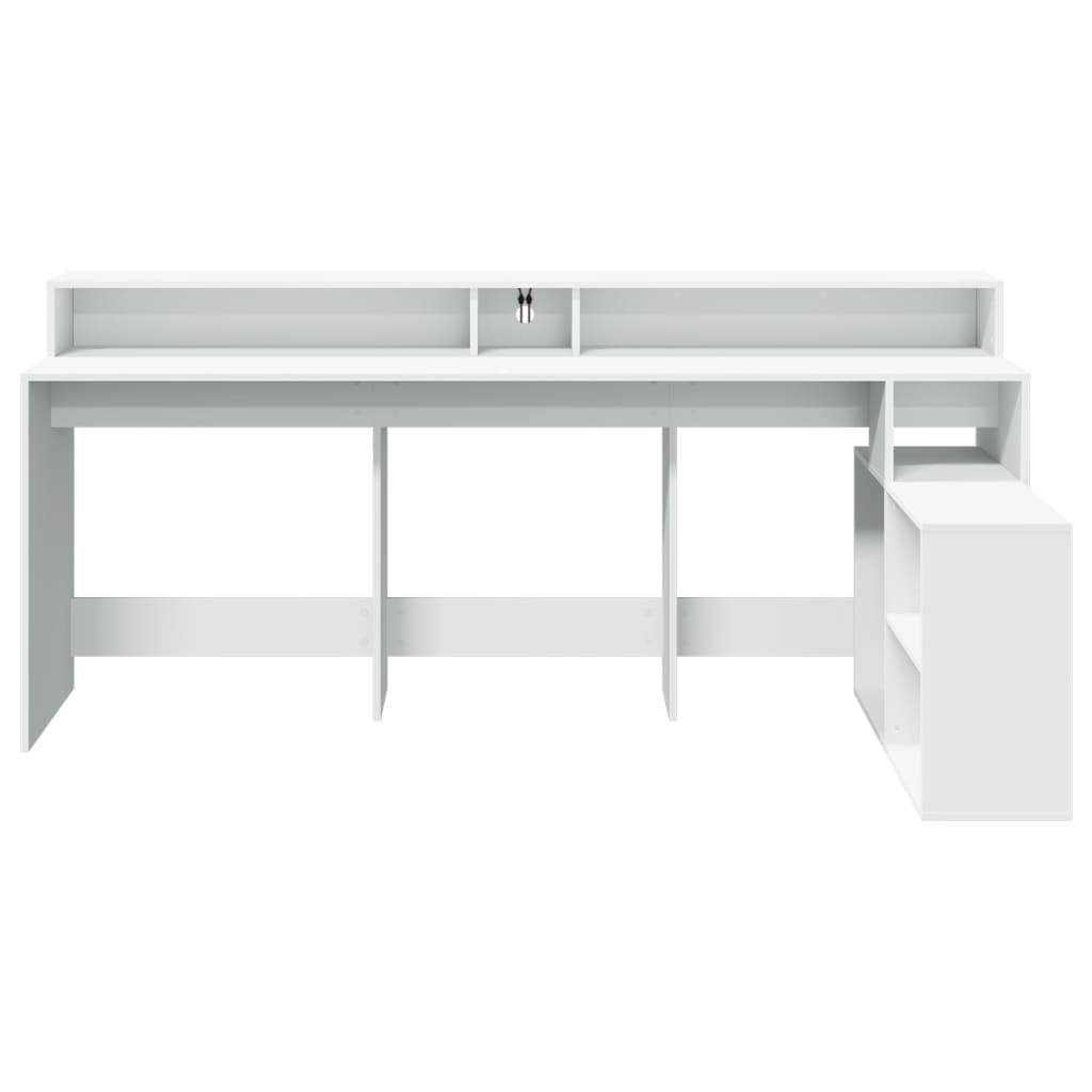 Secretária c/ luzes LED 200x104x91 cm derivados madeira branco