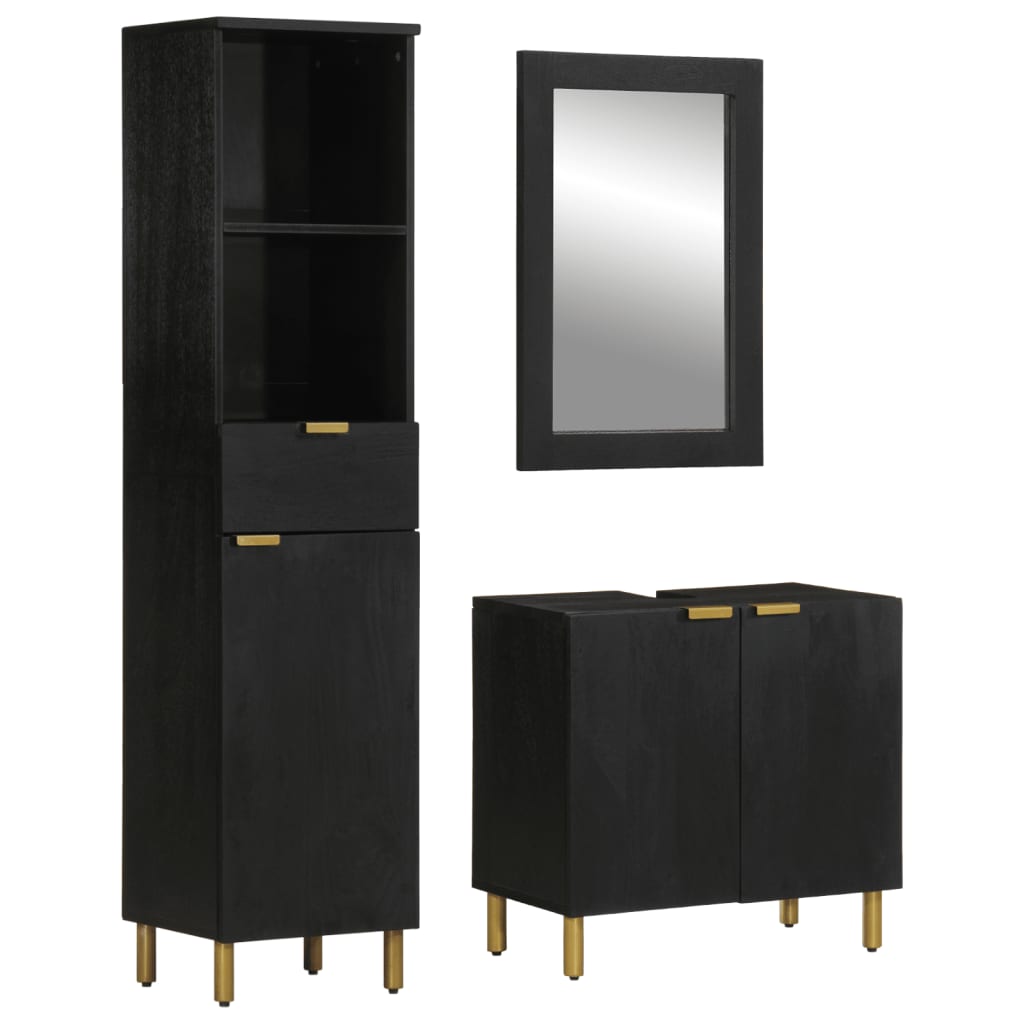 3 pcs conjunto móveis casa de banho derivados de madeira preto