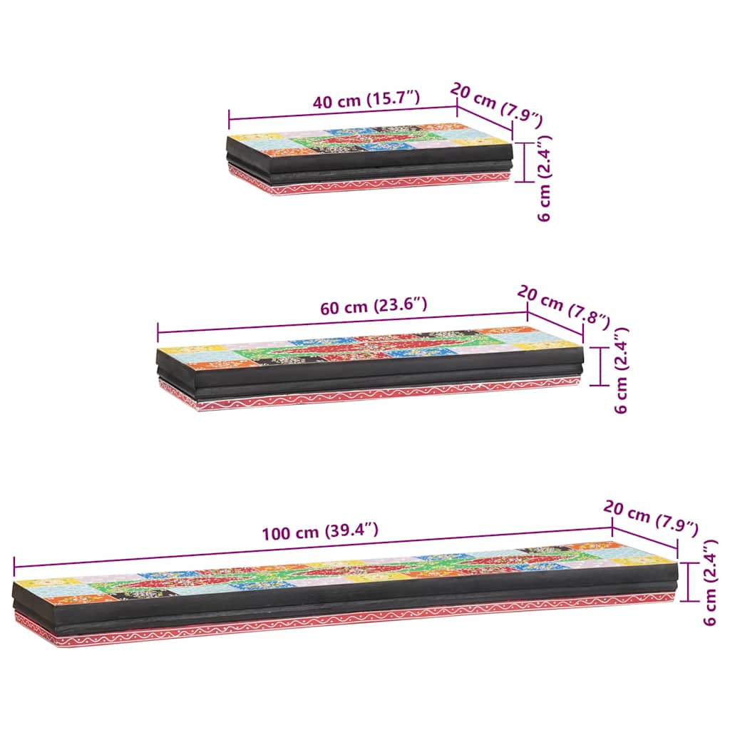 Prateleiras de Parede 3 pcs Multicolor 100 x 20 x 6 cm