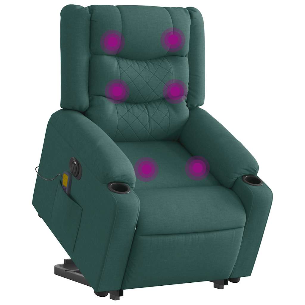 Poltrona elétrica elevatória massagens tecido verde-escuro