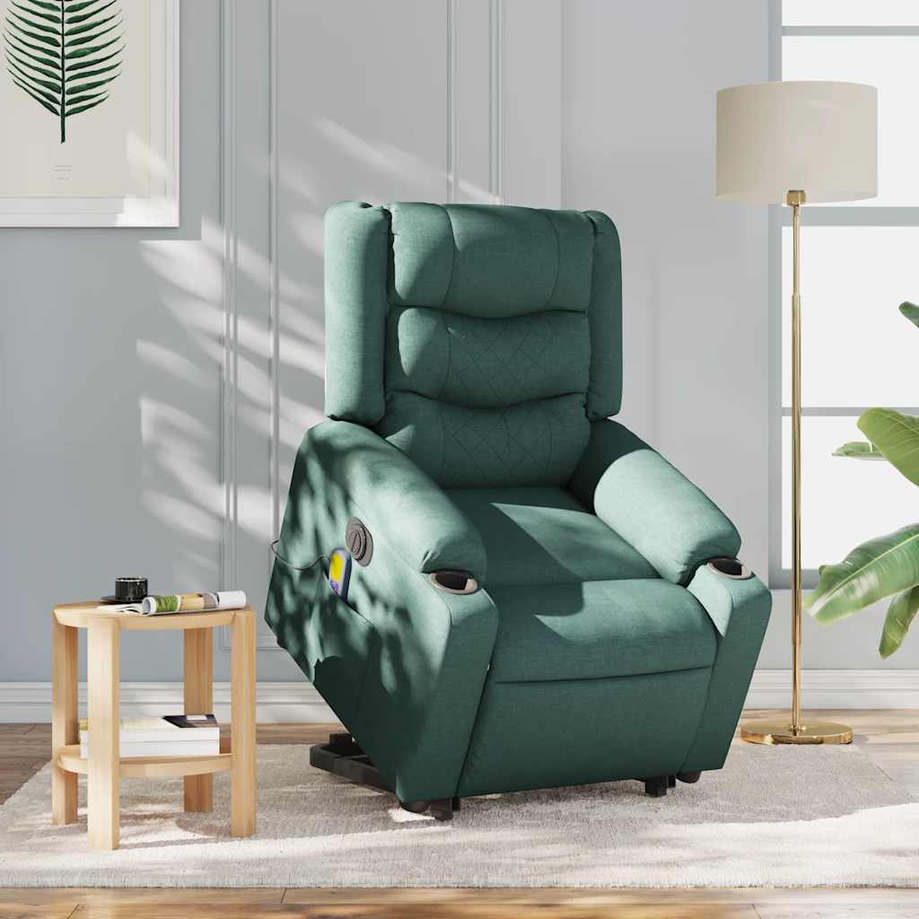 Poltrona elétrica elevatória massagens tecido verde-escuro