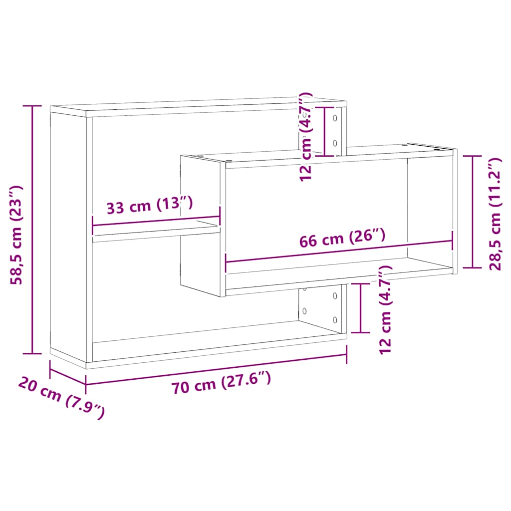 Estante parede 104x20x58,5 cm deriv. madeira carvalho artisiano