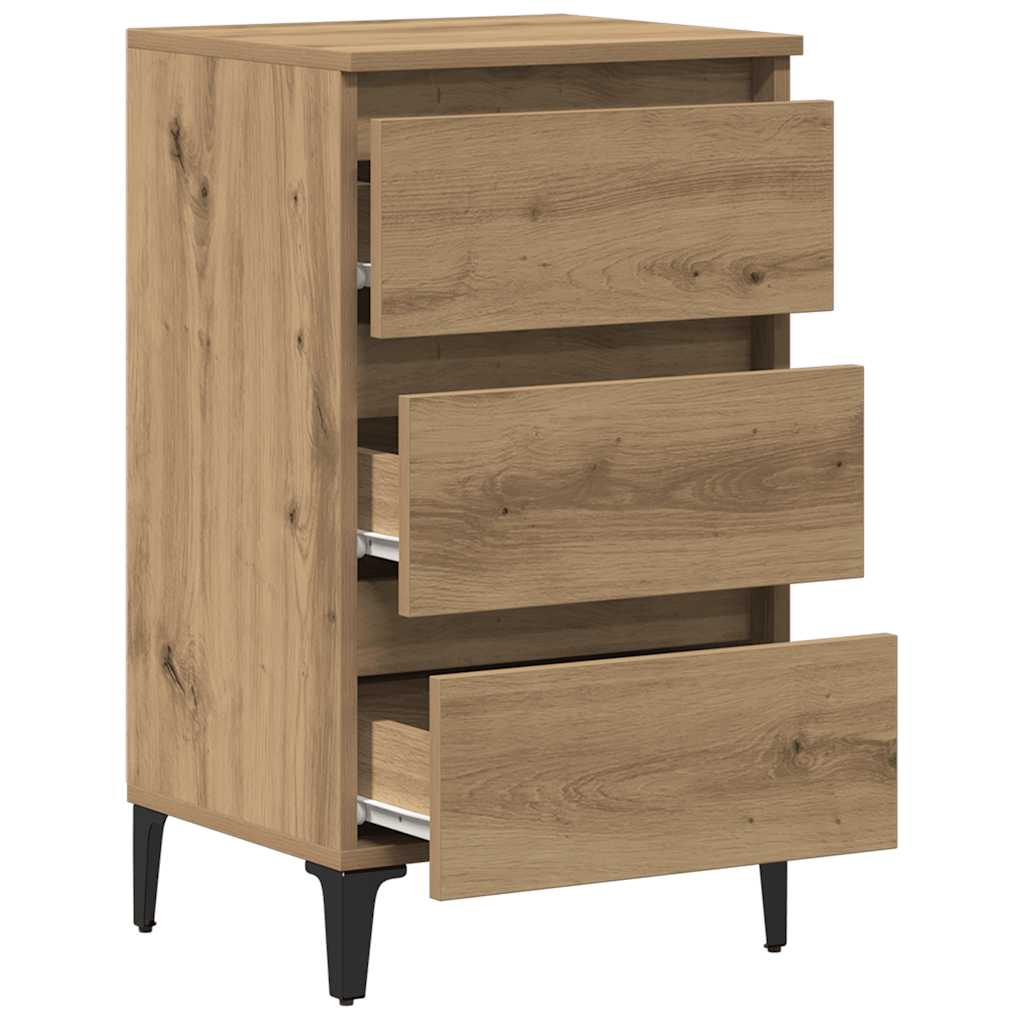 Mesa de cabeceira c/ pernas metal 40x35x69cm carvalho artisiano