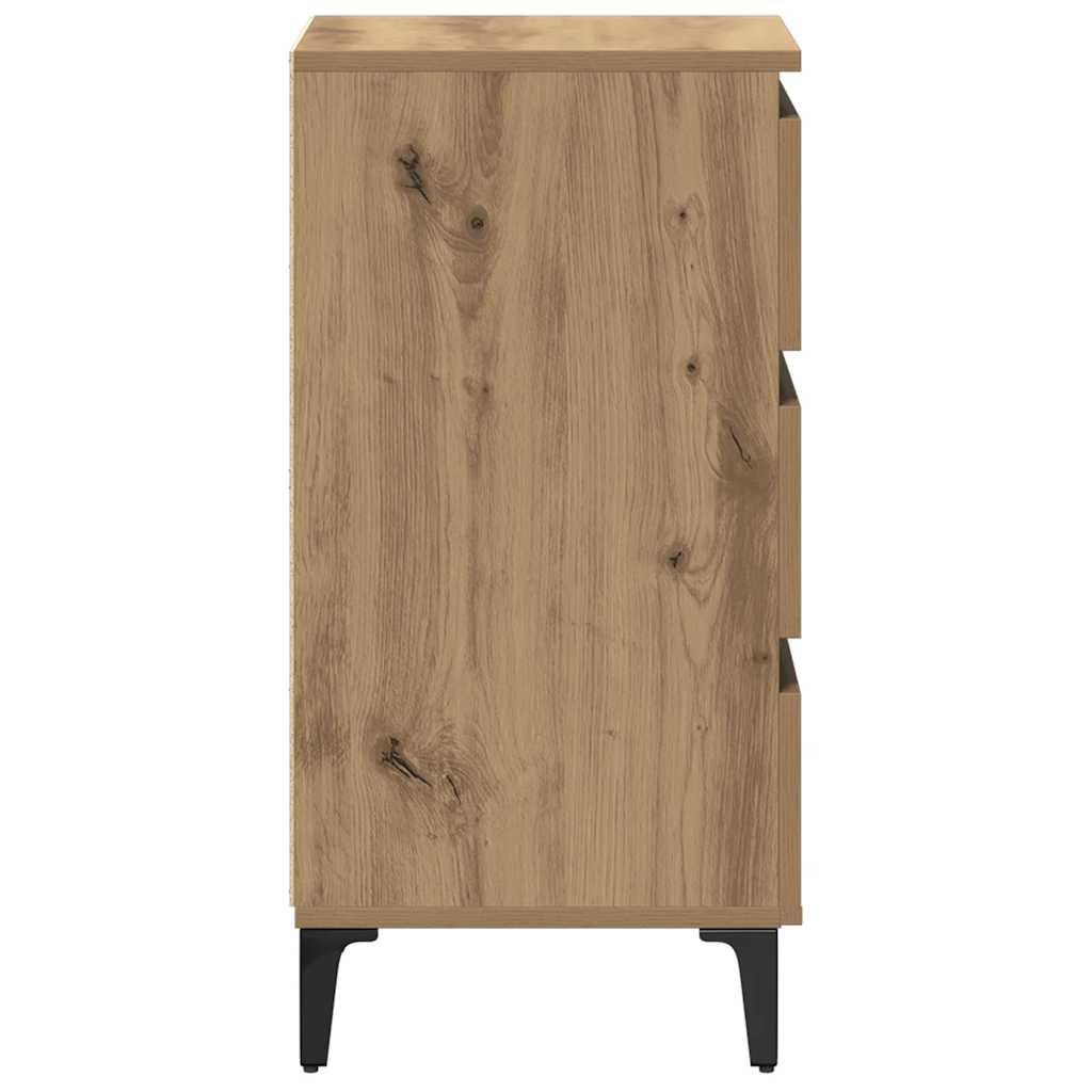 Mesa de cabeceira c/ pernas metal 40x35x69cm carvalho artisiano