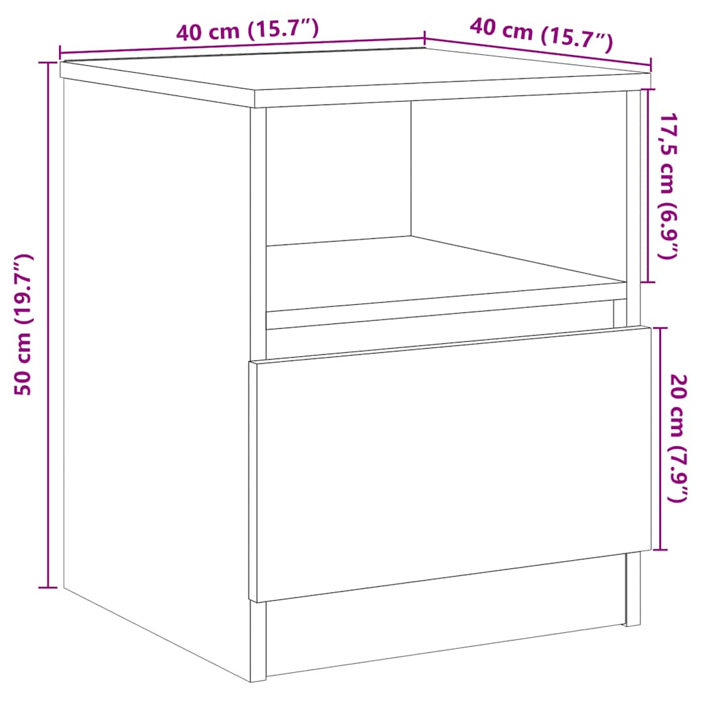 Mesa de cabeceira 2 pcs 40x40x50cm deriv. madeira madeira velha