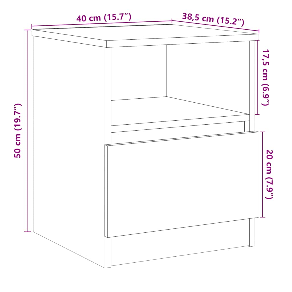 Mesa cabeceira 2pcs 40x40x50cm deriv.madeira carvalho artisiano