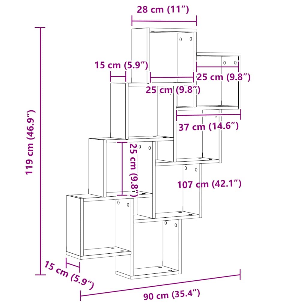 Estante de parede cúbica derivados madeira carvalho artisiano