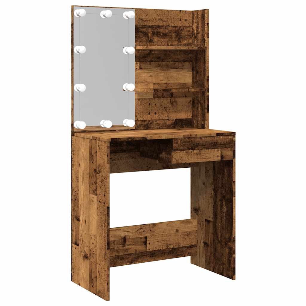 Toucador com luzes LED 74,5x40x141 cm madeira velha