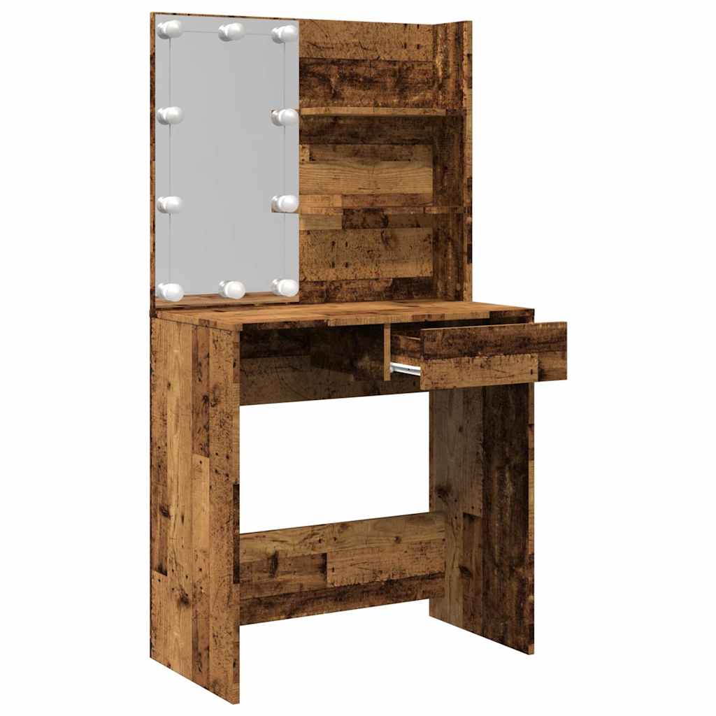Toucador com luzes LED 74,5x40x141 cm madeira velha