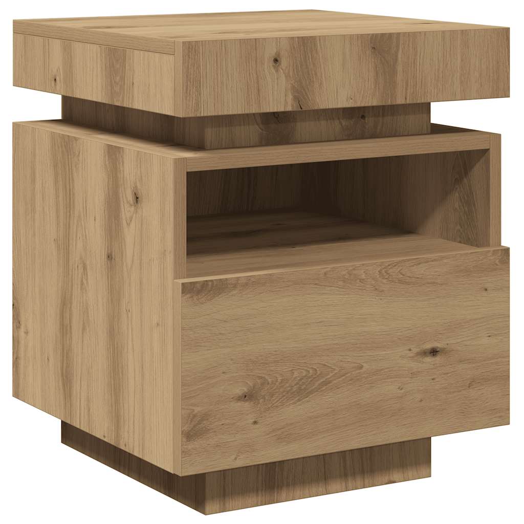 Mesa de cabeceira c/ LEDs 40x39x48,5 cm carvalho artisiano