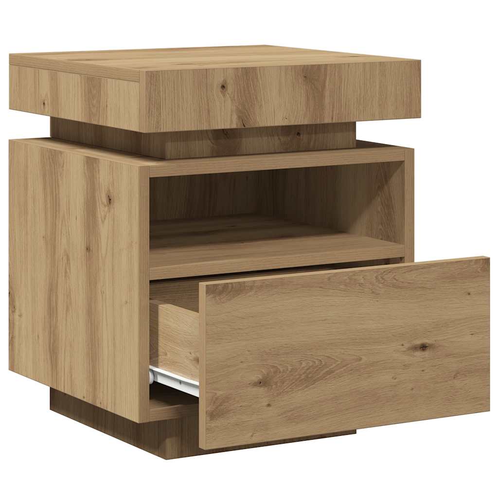 Mesa de cabeceira c/ LEDs 40x39x48,5 cm carvalho artisiano