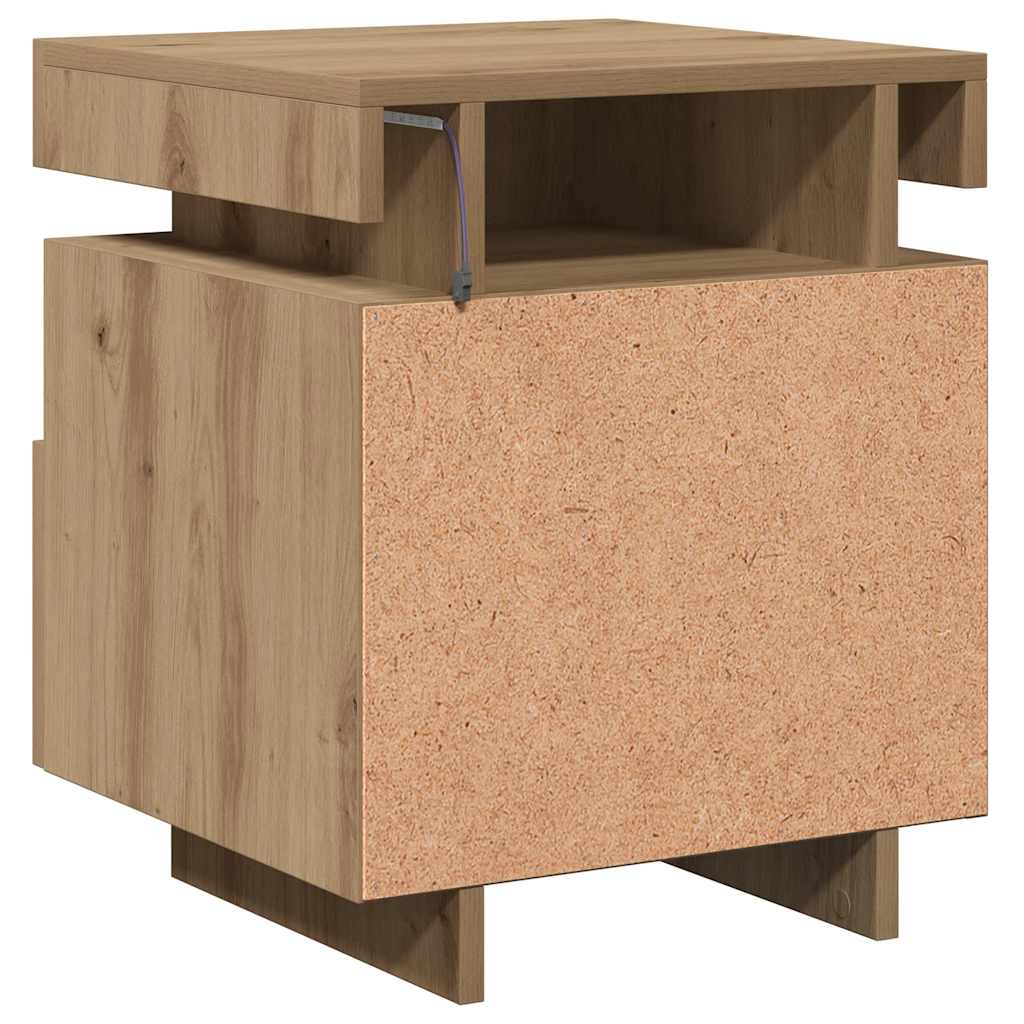 Mesa de cabeceira c/ LEDs 40x39x48,5 cm carvalho artisiano