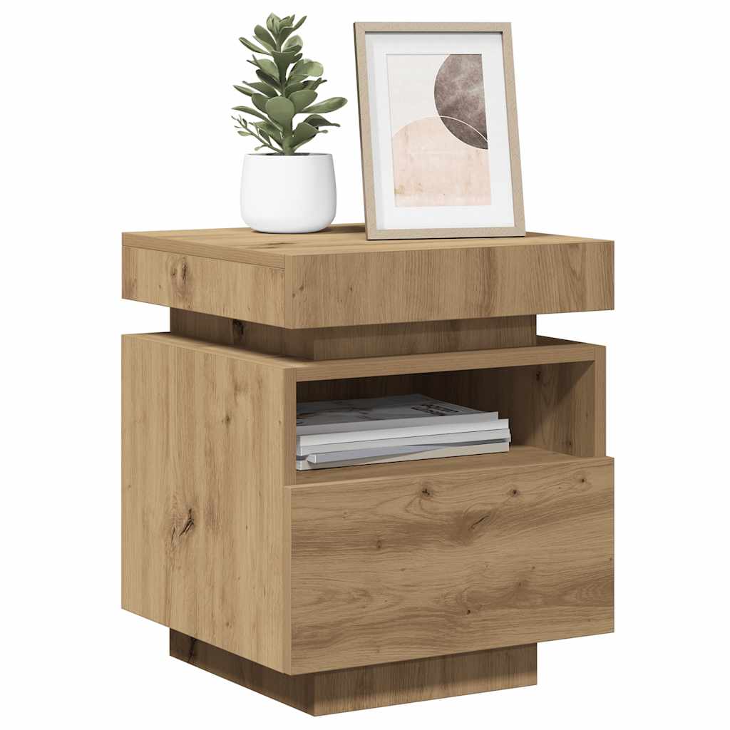Mesas cabeceira c/luzes LED 2pc 40x39x48,5cm carvalho artisiano