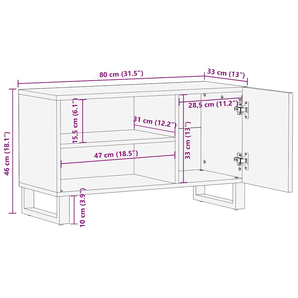Móvel de TV 80x33x46 cm madeira de mangueira maciça preto