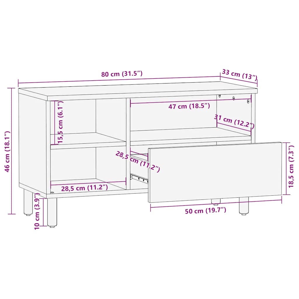 Móvel de TV 80x33x46 cm madeira de mangueira maciça castanho