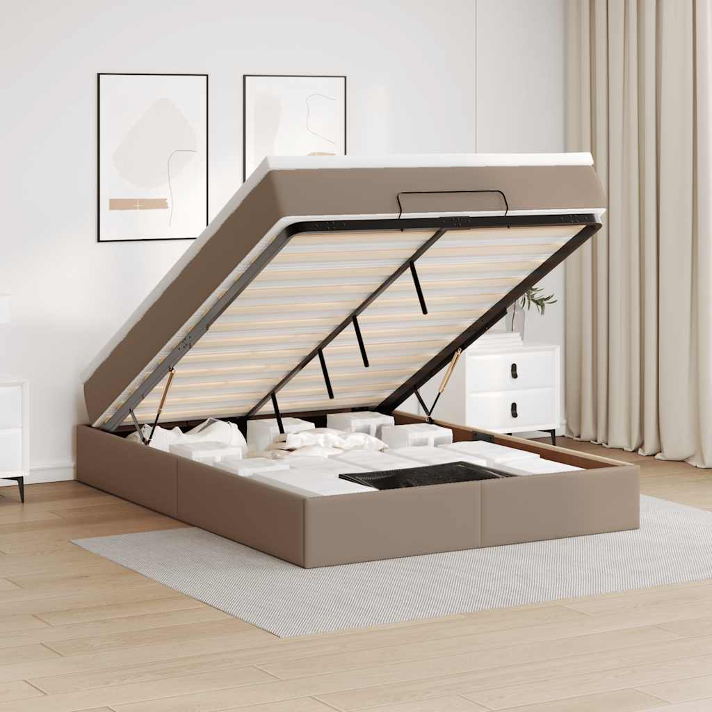 Estrutura de cama otomana com colchão cappucino 140x190 cm
