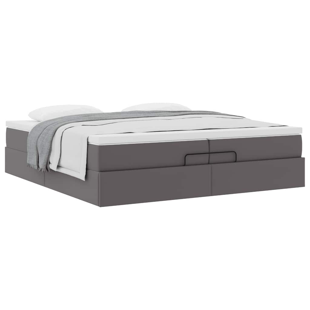 Estrutura de cama otomana com colchão cinza couro falso